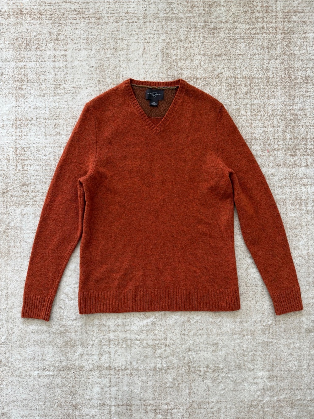 Black Brown 1826 Lambswool V-Neck Sweater Elbow Patches Rust Orange Size M